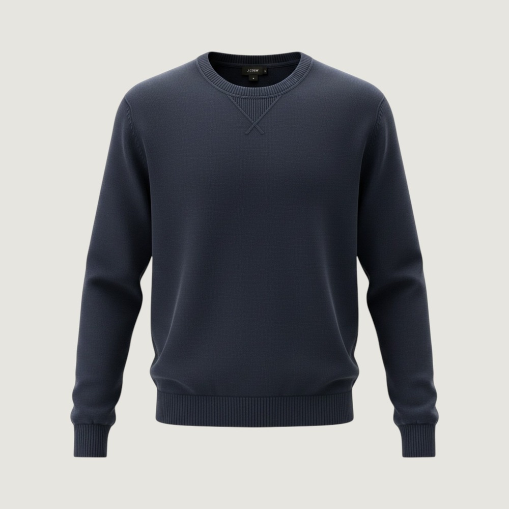 J.Crew Mens Navy Blue 100% Cotton Crewneck Sweater V-Stitch Style 57861 Small